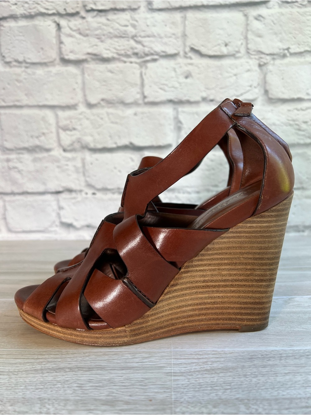 Cole Haan Cognac Leather Wedge Platform Sandals Size 8.5 - Picture 3 of 9
